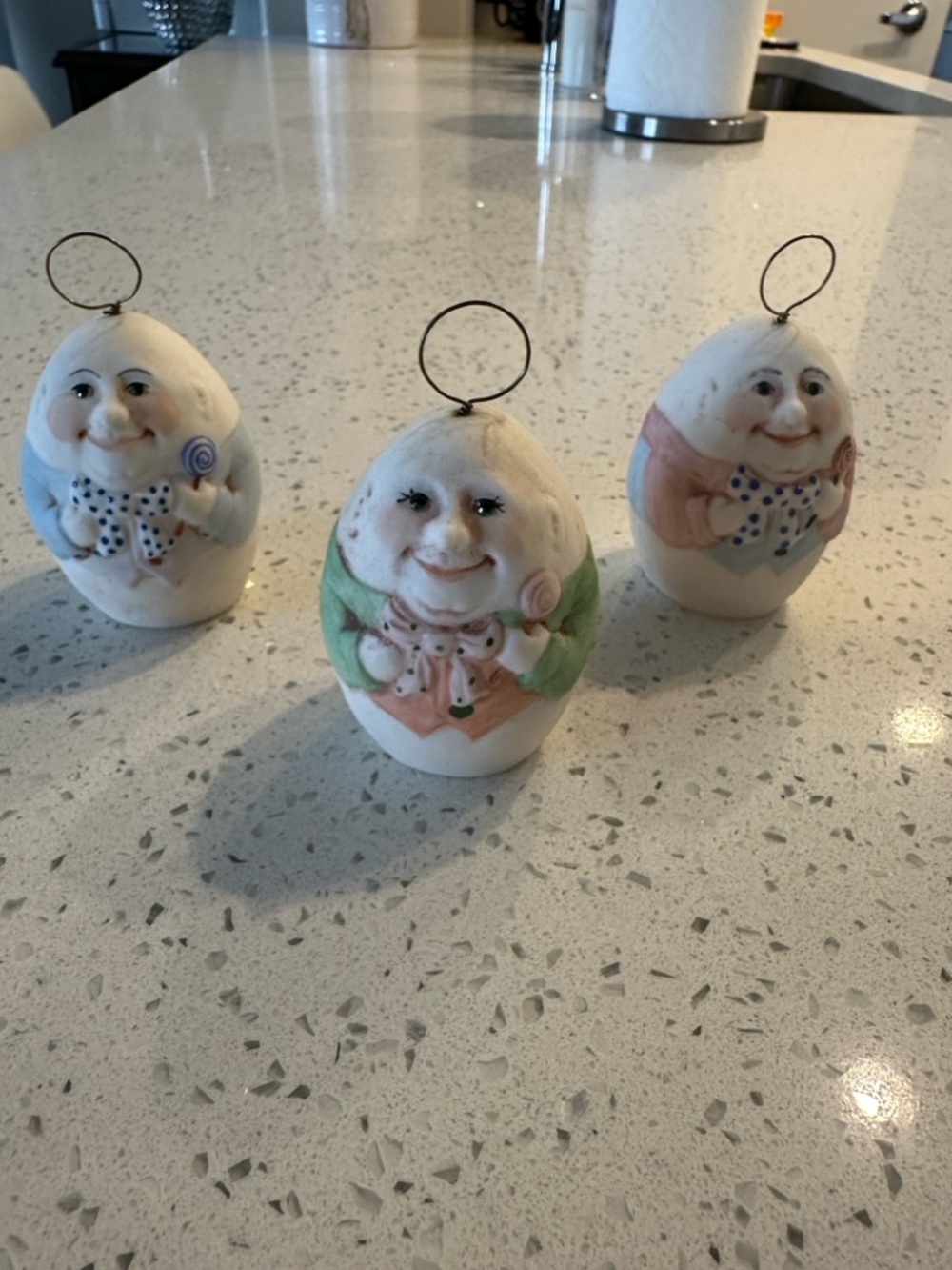 Set of 3 Vintage Egg-Shaped Face Ornaments in Pastel Green, Pink, and Blue